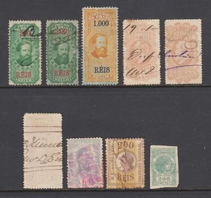 Brazil, 1869-1899 Revenues, 9 different, used, sound, F-VF. - Picture 1 of 1