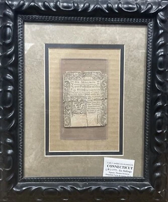 1775 6 Shillings From Connecticut Colonial Currency In Frame. - Image 1 of 3