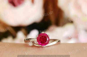 2 Ct Lab Created Round Ruby Solitaire Engagement Ring 925 Sterling Silver Plated - Picture 1 of 9