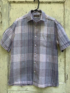 CUBAVERA 100% Linen Short Sleeve Button Shirt MEN'S Medium Plaid Casual - Picture 1 of 5