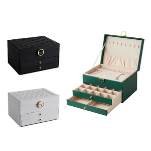 PU Leather Jewelry Box 3 Tier Necklace Jewelry Storage Organizer Jewellery Box - Picture 1 of 17