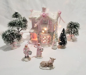 Villaggio in ceramica di Natale rosa illumina casa BABBO NATALE e MRS. CLAUS cervi - Foto 1 di 24