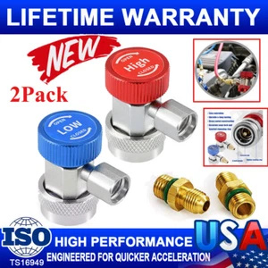 2 Quick Coupler Connector Adapter FREON High/Low Side Manifold AC Gauge Auto Set - Picture 1 of 12