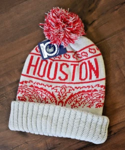 Premier Houston Pom Pom Hat Gray & Red Cuffed Knit Hat Adult One Size, NWT - Picture 1 of 6
