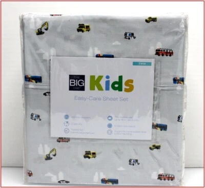 Big One VEHICLES Sheet Set - Cars Trucks Construction Police Gray - TWIN 🌟NEW🌟 - Image 1 of 4
