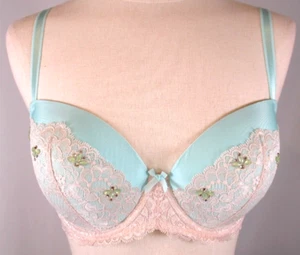 VS Victorias Secret 36D Dream Angels Light Blue Lace Embellished Lined Demi - Picture 1 of 8