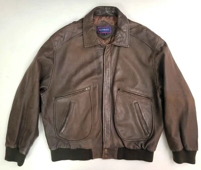 Chaqueta de bombardero de vuelo de cuero marrón suave envejecido Gant de colección para hombre talla 44 Foto 1 de 4