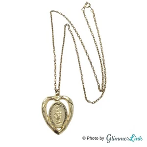 VTG Our Lady Holy Virgin Mary Miraculous Heart Shaped Gold Tone Medal Necklace - Picture 1 of 10