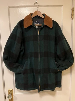 Vtg Woolrich Buffalo Check Corduroy Jacket Green Sz L Long Chore Farm Wool USA - Image 1 of 4