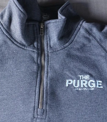 The Purge Temporada Uno Pullover Para Hombres XL Azul Distrito 1/4 Cremallera Sudadera Promo TV Foto 1 de 4