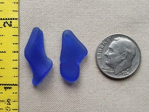 ECHTES REINES STRAND MEER GLAS BRANDUNG GETROMMELT KOBALTBLAU MATTIERT OCEAN ZWEI KLEINE V2 - Bild 1 von 8