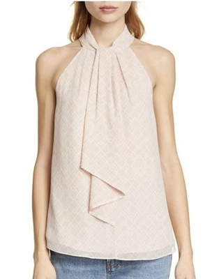 Blusa Top Joie Baby Rosa Pastel Blanco Leikyn 100% Seda Halter Cuello Volantes Foto 1 de 4