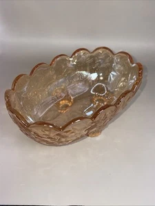 Vintage Embossed Marigold Amber Carnival Glass Oval 4 Footed Bowl Dish 5.5” - Picture 1 of 6