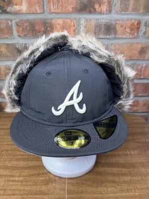 Шляпа New Era Atlanta Braves меховая зимняя 59fifty 7 1/4 ретро Crown MLB черная - Изображение 1 из 4