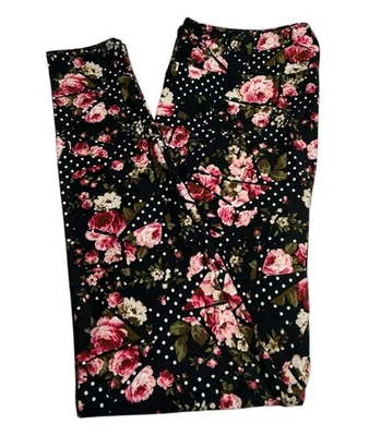 Leggings LuLaRoe TC Alto Curvilíneo Raro Floral ROSA LUNARES MOSAICO FLOR ELÁSTICA Foto 1 de 4