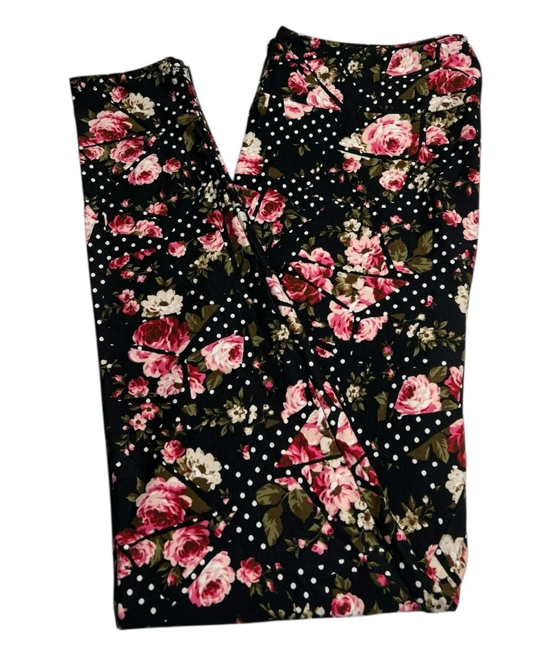 Leggings LuLaRoe TC Alto Curvilíneo Raro Floral ROSA LUNARES MOSAICO FLOR ELÁSTICA Foto 1 de 4
