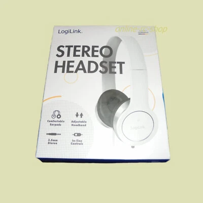 LogiLink Headset Kopfhörer 3,5mm Kabel Stereo weiß HS0029 mit Schnur klappbar - Bild 1 von 4