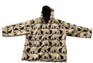 VTG Black Mountain Outdoor Polar Bear All Over Graphic Fleece Size 2XL USA 90’s - Picture 1 of 9