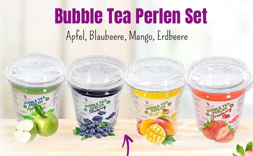 4er Set Bubble Tea Perlen – Popping Boba [Apfel,Mango, Erdbeere, Blaubeere] - Bild 1 von 4