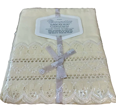 NEW CREAM WAMSUTTA 2 PILLOWCASE SET EYELET EMBROIDER SCALLOP - Image 1 of 2