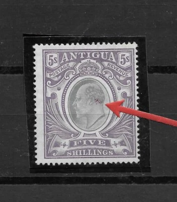 Antigua 1903 Edward VII Five Shillings Error Red Spots Error S.G 40 M/Mint - Image 1 of 3