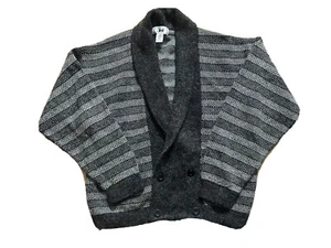 Vintage Jed Gray Cardigan Sweater Collar Sz M Striped Acrylic Wool Blend Men's - Picture 1 of 11