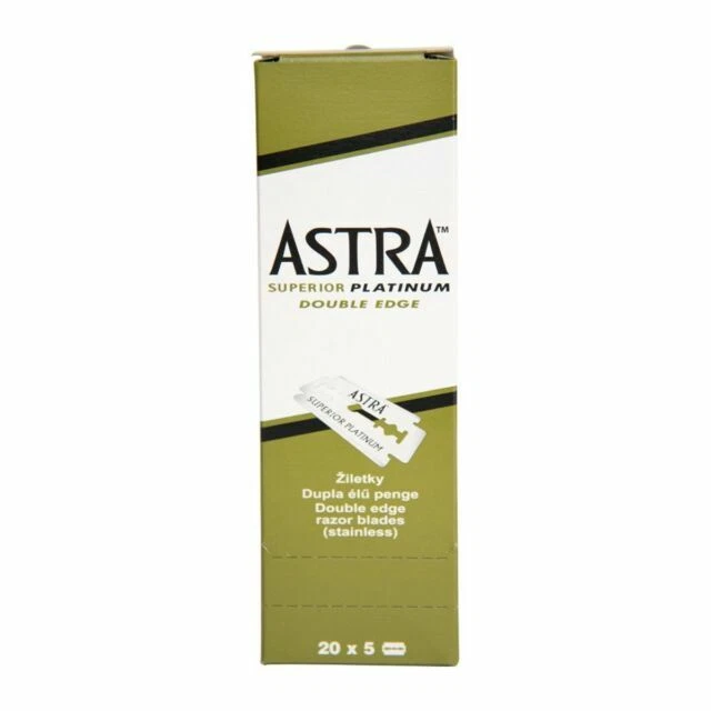 Astra Superior Platinum Double Edge Blades - Box of 20 Packs, 5 Pieces per Pack