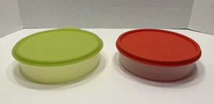 "Cuencos de cereales Tupperware Wonder vintage contenedores de 6"" #1405 con tapas rojas y verdes" - Imagen 1 de 10