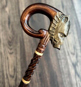 Wild Boar Walking Stick Hand Carvin Cane Wooden Unique Handmade Hiking Stick - Picture 1 of 19