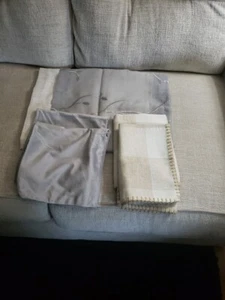 Table Runner Gray/Silver Embroidered & 2 Sets Throw Pillow Covers Gray & Beige - Picture 1 of 14