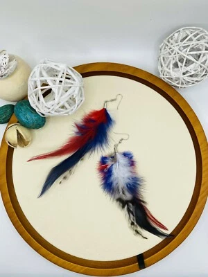 American Independence Day Feather Earrings Bohemian BOHO Ethnic Jewelry Gift USA - Image 1 of 4