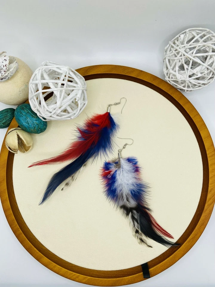 American Independence Day Feather Earrings Bohemian BOHO Ethnic Jewelry Gift USA - Image 1 of 4