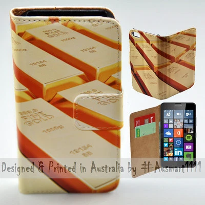 Para Nokia Serie - Pila de Barras Doradas Impresión Billetera Teléfono Móvil Estuche Cubierta Foto 1 de 4