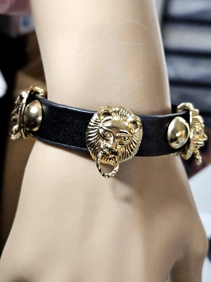 BONITA PULSERA PULSERA LLAMARA PUERTA CABEZA LEÓN TONO DORADO POLIPIEL Foto 1 de 4