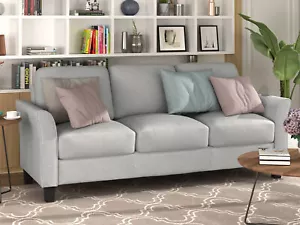 3-Seat Sofa Living Room Linen Fabric Sofa (Light Gray) - Picture 1 of 10