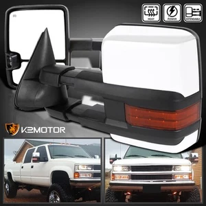 Fits 1988-1998 Chevy C/K 1500 Chrome Power Heated Tow Mirrors+Amber LED Signal - Picture 1 of 12