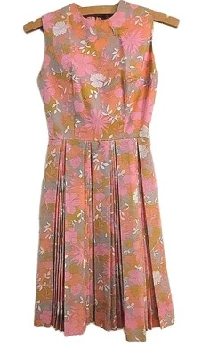 Vintage 1960's Pink Grey Orange White Mini Summer Sundress Small XS - Image 1 of 4