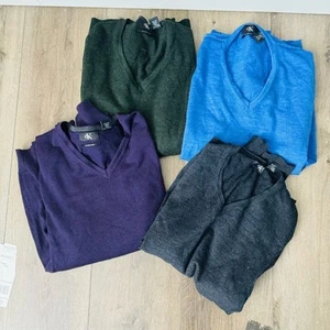 Calvin Klein V-Neck Wool Sweater Bundle of 4 Purple Green Blue Grey Mens Size XL - Picture 1 of 8