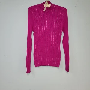 Suéter para mujer INC International Concepts talla M rosa oscuro acanalado con joyas cuello falso - Imagen 1 de 6