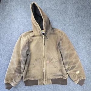 Carhartt J130 DKB Brown Hooded Duck Jacket Quilted Lining Vintage Distressed M - Bild 1 von 13