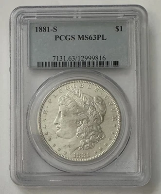 FREE GOLD!!! 1881-S PL Morgan Silver Dollar PCGS MS63PL - Image 1 of 4