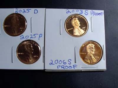 2025 P & D LINCOLN CENT BU + 1 2003 S PROOF + 1 - 1  2006 S 4 COINS HOT - Image 1 of 4