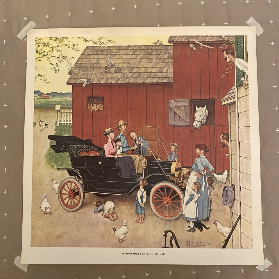 Impresión vintage de Norman Rockwell "The Famous Model T was Boss of the Road" 20"x20" Foto 1 de 1