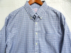 Brooks Brothers Original Polo Dress Shirt Non Iron Blue White Check Men's Large - Picture 1 of 9