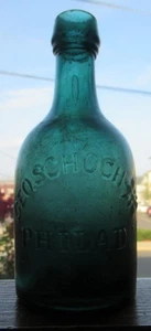 Teal Blue Green Geo. Schoch Philadelphia Iron Pontil Squat Porter & Ale Bottle - Picture 1 of 11