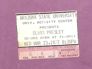 Elvis Presley Ticket Stub Arizona State Uni 3/23/1977 entire ELVIS visible - Picture 1 of 2
