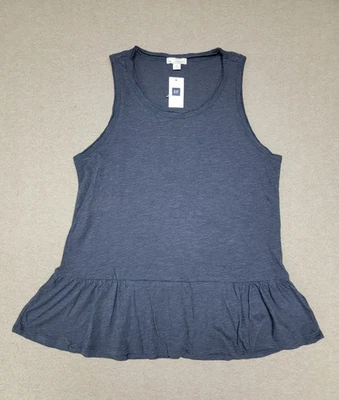 全新带标签 ~ GAP ~ Peplum 背心上衣女式小号深灰色轻便弹力 — 第 1/4 张图片