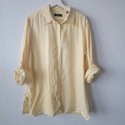 Valerie Stevens womens 100% linen tunic top sz XL Butter Yellow Roll Tab-sleeve - Изображение 1 из 4