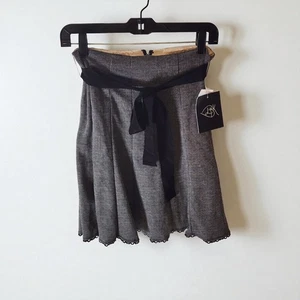 LBK NWT Career Mini Skirt Size 3 – Black White Tweed, Lace Hem, Bow Waist, Lined - Picture 1 of 11