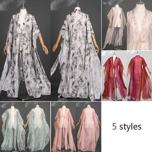 Hanfu Floral Chiffon Cloak Cardigan Wide Sleeved Coat Chinese Costume Cape Hot - Picture 1 of 17